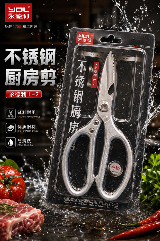 قیچی مرغ و ماهی تمام استیل دسته فلزی YONGDELI